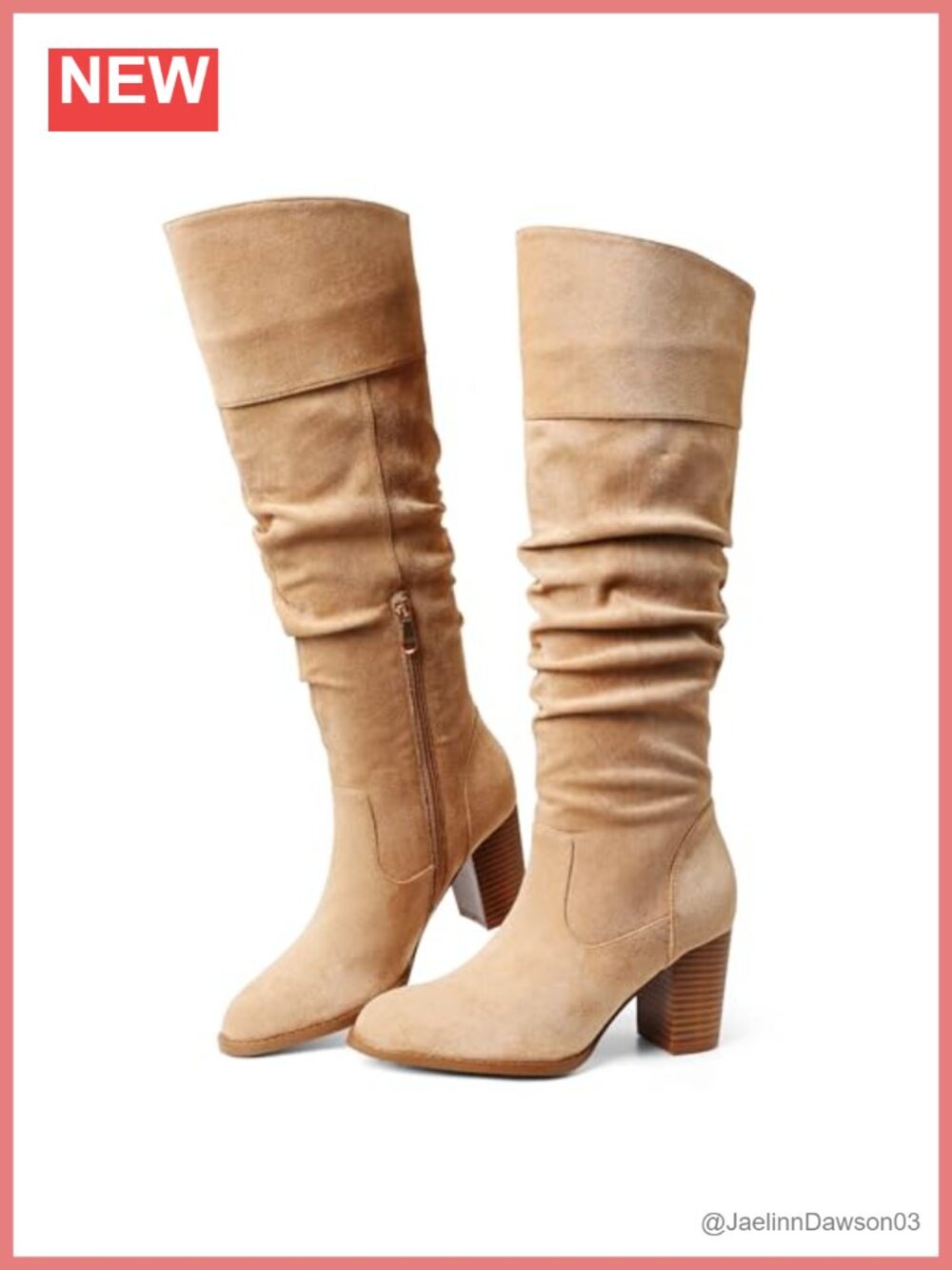 Suede Slouch Knee High Boots Chunky Heel Pull On Round Toe Womens